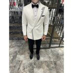 Fc Plus Şal Yaka Kruvaze Damatlık Takım Elbise - Beyaz - 6 Drop - 48
