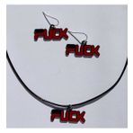 F*ck Yazılı Renkli Unisex Deri İp Metal Kolye Küpe Seti PYTKKKT0017