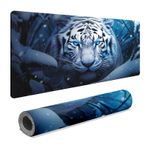 FCZ Büyük Oyun Mouse Pad 35,4 inç x 15,7 inç Beyaz Kaplan Genişletilmiş Kaymaz Yumuşak Kauçuk Fare Altlığı Masaüstü Ofis Dikişli Kenarlar için Su Geçirmez Klavye Matı Masa Bilgisayar Dizüstü