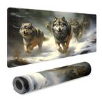 FCZ Büyük Oyun Mouse Pad 35,4 inç x 15,7 inç Gri Kurtlar Genişletilmiş Kaymaz Yumuşak Kauçuk Fare Altlığı Masaüstü Ofis Dikişli Kenarlar için Su Geçirmez Klavye Paspası Masa Bilgisayar Dizüstü