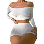 F&D Fancy&Dancy Kadın Kaşkorse Kumaş Şık Büstiyer - Ribana Kumaş Crop Üst – 60400 (Beyaz, Large)