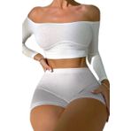 F&D Fancy&Dancy Kadın Kaşkorse Kumaş Şık Büstiyer - Ribana Kumaş Crop Üst – 60400 (Beyaz, Medium)