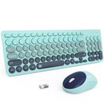 FD Kablosuz Klavye ve Fare Combo - 2.4GHz USB Kablosuz, Sevimli Kablosuz Klavye Yuvarlak Tuşlar, Dizüstü Bilgisayar, Bilgisayar, TV ve Mac için Sessiz ve İnce Set - Indigo Mavi Renkli