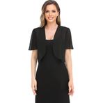 FDEETY Kadın omuz silkme, şifon, kısa kollu, önden açılır bolero, şık şatafatlı ceket, şeffaf, şık, Siyah, L
