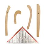 FDM 5 Parça Set - 4 Parça Ahşap Riga Seti ve Modelist Gönyesi - Riga Takımı - Dikiş Seti Cetvel