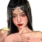 fdsmall Kadın alın bandı, kafa zinciri, kristal kafa zinciri, baş örtüsü, peri saç süsleri, alın zinciri, kristal alın bandı, saç modası, uzun püsküllü, saç süsü, kadınlar için saç takısı, Ölçü