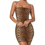 fdsmall Kadınlar için seksi elbise, leopar baskılı, sırtı açık, kalça sargılı elbise, kolsuz, bodycon kamisole elbise, spagetti kayış, mini kısa etek, Leopar, L