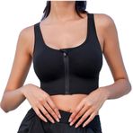fdsmall Kadınlar için sütyen, fermuarlı, ön spor sütyeni, dolgulu spor sütyeni, kablosuz, Mid Impact Yoga sütyeni, çıkarılabilir pedli, fitness sütyeni, spor salonu, koşu tişörtü, yoga atleti, Siyah,