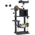 Feandrea Pct161g01 Tırmalama Ağacı, 143 Cm Yüksekliğinde, Kedi Ağacı, Çok Katlı Kedi Evi, 4 Tırmalama Sütunu, 2 Platform, Hamak, Mağara, Duman Grisi Outlet Vitrin