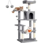 Feandrea PCT161W01 Tırmalama Ağacı, 143 cm Yüksekliğinde, Kedi Ağacı, Çok Katlı Kedi Evi, 4 Tırmalama Sütunu, 2 Platform, ...