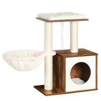 FEANDREA WoodyWonders Kediler için Küçük Kedi Ağacı, İç Mekan Kediler için Modern Kedi Kulesi, Tırmalama Direkli Kedi Evi, Çıkarılabilir Yıkanabilir Yastıklar, Rustik Kahverengi UPCT122X01