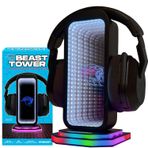 Feastables Beast Tower MrBeast oyun kulaklık standı | RGB ışık göstergesi, sonsuzluk ayna efektli ve logolu | evrensel kulaklık tutucu; USB ile çalışan masa bilgisayar aksesuarı oyuncular ve flamalar