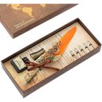 Feather Pen Featherpen Kuş Tüy Kalem Mürekkepli Divit Yazı Seti - Açık Turuncu