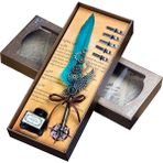 Feather Pen Kuş Tüylü Mühürlü Dolma Kalem Seti Mavi
