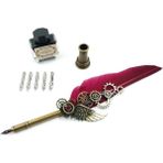 Feather Pen Kuş Tüylü Mühürlü Dolma Kalem Seti Pembe