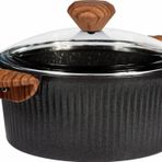 Febern Premium Bio Granit Alüminyum Döküm Nisch Tencere (Siyah-Koyu Ahşap Kulp) (22 Cm)