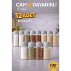 Febros Baharatlık 12 ADET Cam Dayanıklı Tuz Pulbiber Kekik Susam Baharatlığı