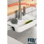 Febros Beyaz Elastik Musluk Matı Su Tutucu Düzenleyici Kaydırmaz Taban Organizer Mutfak Banyo Lavabo