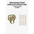 Febros Kedi Filesi - Balkon Filesi - Bahçe Filesi Montaj Seti – 12 Vidalı Kanca + 12 Dübel