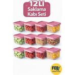 Febros Shop Saklama Kabı Seti 12 Li Pembe Kapaklı Gıda Saklama Kabı Buzdolabı Düzenleyici Çok Amaçlı Organizer