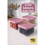 Febros Shop Saklama Kabı Seti 3 Lü Pembe Kapaklı Gıda Saklama Kabı Buzdolabı Düzenleyici Çok Amaçlı Organizer