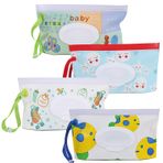 FEBSNOW 4 Paket Bebek Mendili Kabı, Yeniden Kullanılabilir Taşınabilir Islak Temizleme Çantası, Silme Dağıtıcı Konteyneri, Bebek Seyahat Islak Silme Tutucu