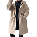 Feegow Kore Stili Erkek Uzun Trençkot, Büyük Cepli, Rüzgar Geçirmez ve Kırışıklık Önleyici Polyester İş Günlük Resmi Giyim İçin Palto (L Haki)