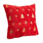 Feegow Yumuşak Peluş Kırlent Kılıfı Yastık Kılıfları Noel Ağacı - Pullu Kar Tanesi Kırlent Kılıfı 45 X 45 cm, Şık Festival Dekoru (Kırmızı altın)