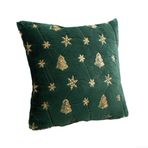 Feegow Yumuşak Peluş Kırlent Kılıfı Yastık Kılıfları Noel Ağacı - Pullu Kar Tanesi Kırlent Kılıfı 45 X 45 cm, Şık Festival Dekoru (Yeşil altın)