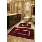Feel Home Meram Kaymaz Taban, Yumuşacık, Emici 2'li Ultra Lüks Deri Detaylı Banyo Paspası Seti - Bordo - Sarı