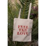 Feel The Love Baskılı Ham Bez Çanta - Açık Bej