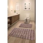 FeelHome Bubble Tavşan Tüyü, Kaymaz Taban, Pofuduk, Ultra Lüks, Yıkanabilir 2'li Banyo Paspası Pembe