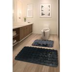FeelHome Bubble Tavşan Tüyü, Kaymaz Taban, Pofuduk, Ultra Lüks, Yıkanabilir 2'li Banyo Paspası Siyah