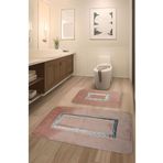 FeelHome Meram Kaymaz Taban,Emici 2'li Ultra Lüks Deri Detaylı Banyo Paspası Seti Pembe&Gümüş