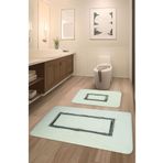 FeelHome Meram Kaymaz Taban,emici 3'lü Ultra Lüks Deri Detaylı Banyo Paspası Seti Beyaz&gold
