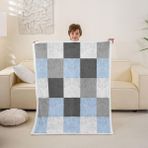 feelingyou Geometrik kafes örtü, B boyutunda, sade, modern, satranç tahtası, patchwork battaniye, çocuklar için, klasik, egzotik, bohem çiçek, mavi, ev dekorasyonu, sandalye için