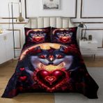 feelingyou Kurt Çift Günlük Battaniye L Boyut Kırmızı Kalp Gül Vahşi Hayvan Baskılı Nevresim Takımı Yetişkinler için Gotik Romantik Sanat Eserleri Coverlet 2 Yastık Kılıfı