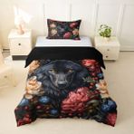 feelingyou Kurt nevresim takımı Peony Floral vahşi hayvan desenli nevresim M boy erkek ve kız çocukları için vahşi yaşam çiçek tarzı nevresim takımı 1 nevresim 155 x 220 cm + 1 yastık kılıfı 80 x 80