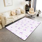 feelingyou Prenses Fiyonk Oturma Odası Halısı 150 x 200 cm Çizgi Film Kravat Yatak Odası Alanı Halısı Erkek Kız Çocukları için Çizgili Basit Romantik Lila Yer Matı Ev