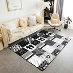 feelingyou Sevgililer Günü Aşk Kalp Oturma Odası Halısı 150 x 200 cm Fiyonklu Kravat Yatak Odası Alanı Halısı Erkek Kız Çocukları için Geometrik Kareli Siyah Zemin Matı Ev Dekorasyonu