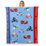 feelingyou Sevimli itfaiye arabası polar battaniye, ikizler boyutunda, çizgi film, ambulans, uçak, polis, araba, motosiklet örtüsü, erkek ve kız çocukları için, sulu boya, araç desenli, ev dekorasyonu