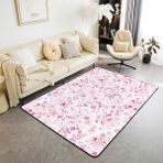 feelingyou Sulu boya çiçeği oturma odası halısı 100 x 150 cm elle çizilmiş kravat dekor yatak odası halısı çocuklar için pembe fiyonk retro çiçek bitkisi iç mekan mat ev dekorasyonu