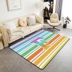 feelingyou Sulu boya çizgili oturma odası halısı 150 x 200 cm şık moda baş harfi F yatak odası alanı halısı erkek ve kız çocukları için renkli gökkuşağı çizgili zemin matı ev dekorasyonu