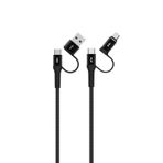Feeltek Çoklu Şarj Kablosu 200 cm | USB-C iPhone 15, iPad ve USB-C Laptop Uyumlu | USB-A & Micro USB to USB-C | Hızlı Şarj ve Data Aktarım Siyah