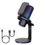 FEELWORLD Oyun Mikrofonu, Podcast Videoları için USB PC Mikrofon, Akış, Hızlı Sessiz Kondenser Mikrofon, Tripod Standı, Pop Filtresi, RGB Göstergesi, Şok Montajı, PS4/5/PC ile Uyumlu