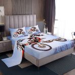 Feelyou Motocross Rider nevresim takımı, ekstrem sporlar, yatak çarşafları, çocuklar, erkek ve kız çocukları, motosiklet yatakları, lastikli çarşaf, kir bisiklet dekoru, 1 düz çarşaf+1 lastikli çarşaf