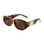 FEISEDY Retro Trendy Dikdörtgen Güneş Gözlüğü Kadın Erkek Vintage 90s Küçük Dar Kare Güneş Gözlüğü B2322, 007 Leopar Çerçeve/Kahverengi Lens, 54mm
