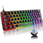 FELiCON T60 Mini%60 Oyun Klavyesi 60 Percent Mekanik Klavye 19 RGB Rainbow LED Arkadan Aydınlatmalı Taşınabilir 62 Tuş Anti-Ghosting UK Layout USB-C Kablosu Mac Laptop PC için-Mavi Anahtar/Siyah