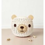 Felis Arte Doğal Bambu Ayıcık Sepet / Saklama Kutusu (Large) Handmade, Rattan , Kapaklı, Krem Rengi
