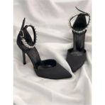 Felisya Butik Rahat Taşlı Stiletto Siyah Saten Topuklu Ayakkabı